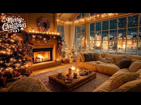 Relaxing Christmas Carol Music 🎄 Cozy Christmas Fireplace with Snowfall ❄️🔥 Christmas Ambience Music