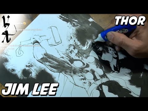 Jim Lee drawing Thor as a tribute to Stan Lee