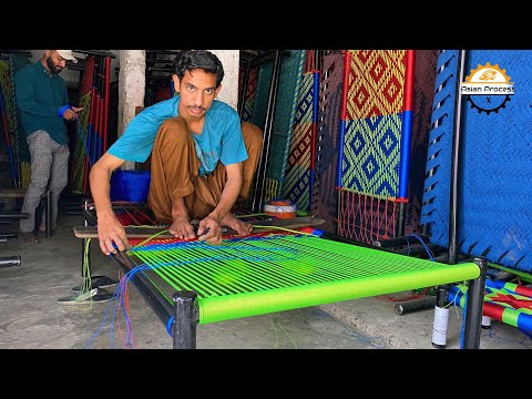 Amazing Technique Of Weaving a Cot | Wonderful Designed Nylon Rope Cot Weaving