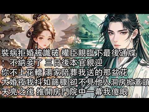 【一口氣看完】裝病拒婚被識破 權臣親臨下最後通牒：不納妾了 三日後本官親迎，你不上花轎 湯家陪葬我送的那盆花，大婚夜我抖如篩糠 卻不見他入洞房掀蓋頭，天亮之後 推開房門院中一幕我傻眼