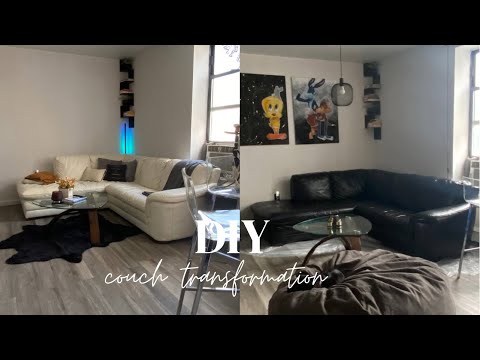 $30 COUCH TRANSFORMATION | DIY PAINT LEATHER COUCH | ACRYLIC LEATHER PAINT | ANGELUS REVIEW
