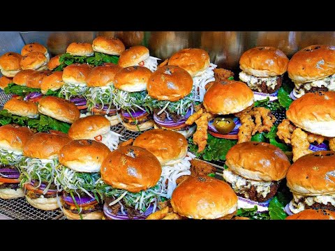 Street Food in Korea! handmade burger(perfectly crispy fries) - Korean street food / 연남 햄버거맛집 팔도강산