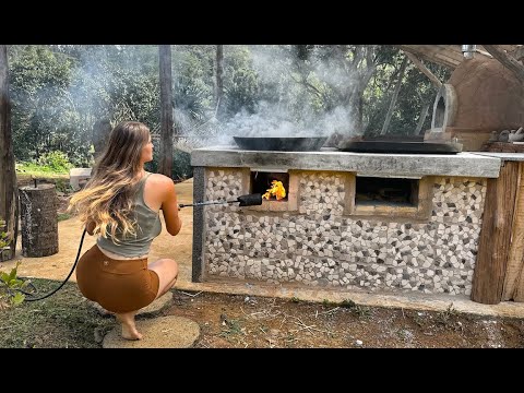 TIMELAPSE - DIY REAL CHINESE WOK STOVE - START to FINISH | OFF GRID COOKING w/ FIRE - EGG FRIED RICE