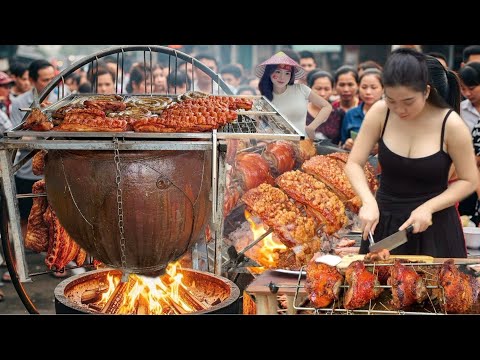 BBQ Watch the girl make grilled pork belly in a clay pot, crispy skin attracts many buyers