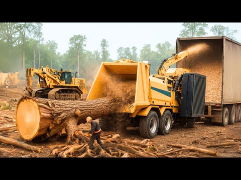 Insane tree cutting and wood chipper shredder machine crushing demolition everything in sight #61