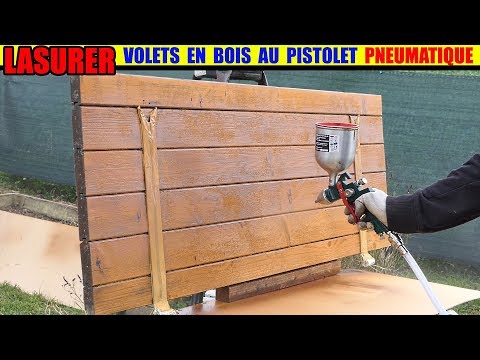 lasurer un volet en bois avec un pistolet à peinture pneumatique PARKSIDE LIDL COMPRESSEUR PKO 270