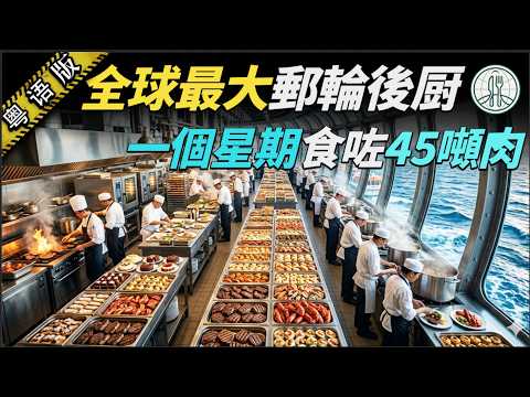 【粵語廣東話】點樣餵飽7000人？全球最大郵輪後廚曝光！食晒10萬隻雞蛋45噸肉，走進海上最大移動廚房工廠！｜伙食天與地