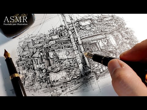 【ASMR】 만년필로 그림 그리는 소리 SOUND and DRAWING by a Lamy fountain pen ✒ Side Street  No Talking