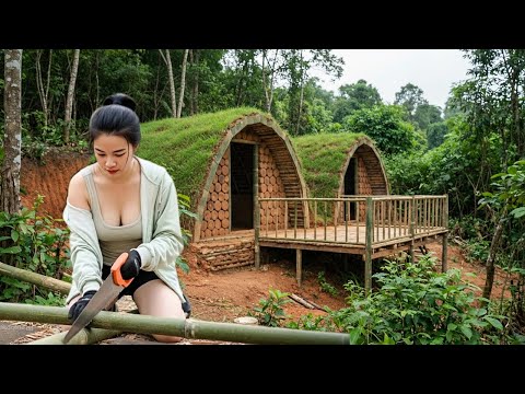Young Woman Building Eco Bamboo Cabins: Crafting a Sustainable Off-Grid Retreat Home DIY