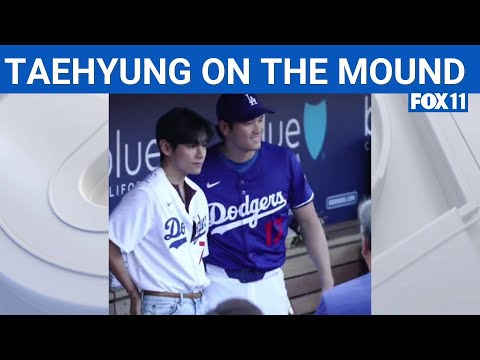 BTS star V throwing first pitch during Dodgers game | FOX 11 LA
