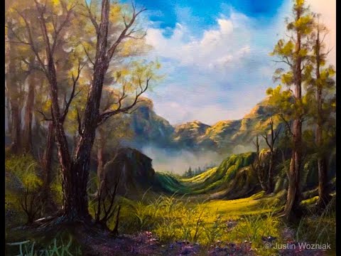 Landscape Oil Painting Mural On Wall | Demo | Live Stream ! | Paintings By Justin