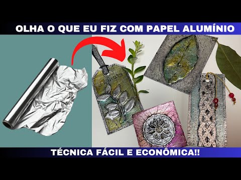OLHA O QUE  EU FIZ COM PAPEL ALUMÍNIO E FOLHAS!! Decoupage 3D no Metal