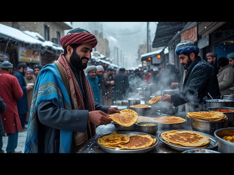 SNOWDAY street food in afghanistan|Afghanistan Traditional street food|Kabuli pulao|suba ka nashta