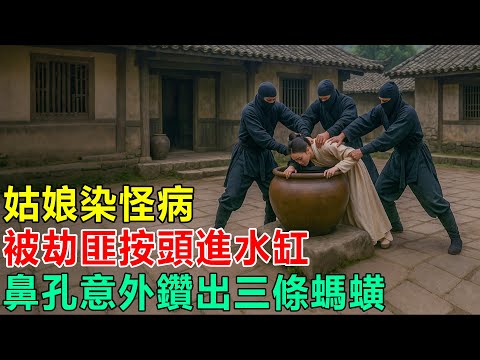民間故事：姑娘染怪病，被劫匪按頭進水缸，鼻孔意外鑽出三條螞蟥