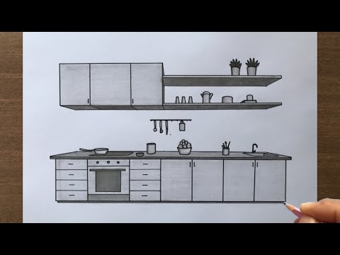 How to Draw a Kitchen in 1 Point Perspective