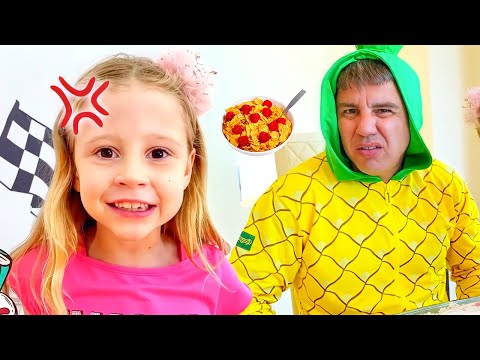 나스티아는 아빠 역할을 하는 척하고 아빠는 나스티아처럼 행동합니다