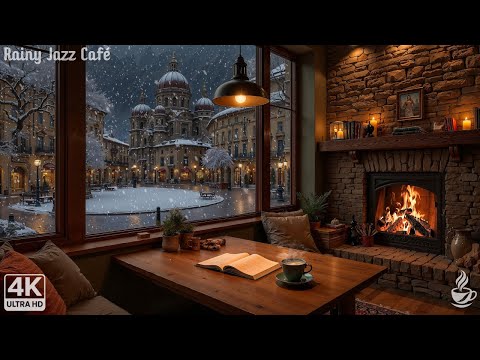 Coffee Shop Ambience ❄️ Winter Jazz Music & Fireplace Sound | Study With Me Background