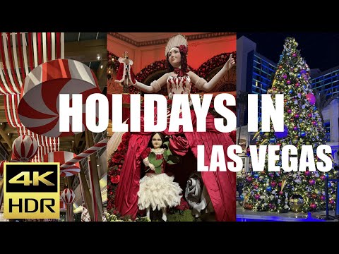 [4K HDR] 2023 Walkthrough all the holiday decorations on the Las Vegas strip