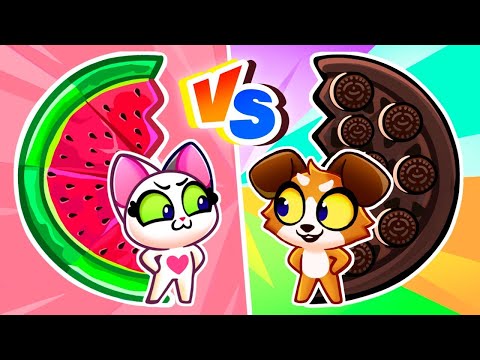 Fruit VS Chocolate Pizza Challenge | Pink VS Black | Kids Cooking Competition | Purr-Purr Stories