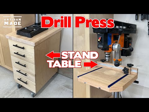 How To Make A Drill Press Stand and Drill Press Table / Mobile Tool Base / Tool Stand With Storage