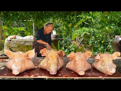 Granny Gets 4 Pig Heads to Make Traditional Chinese Dishes｜Guangxi Grandma