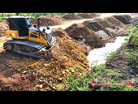 Nicely Complete Landfill Delete Small Pond By Skilled Shantui DH17c3 Dozer Pushing Soil & 25t Trucks