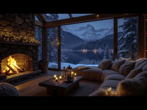 Cozy Warm Night in a Mountain Lake Cabin ❄️🔥 Fireplace Glow & Quiet Reading