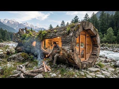 No One Knew There Was a House Inside This Tree Trunk — Building a House in the Forest (ASMR)