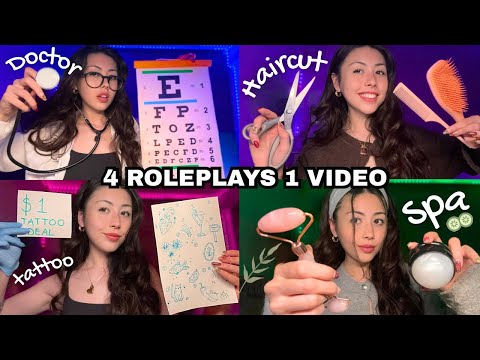 ASMR 4 RPS 1 VIDEO ! Doctor Exam, Haircut, Spa Facial, Tattoo, Piercings (personal attention)