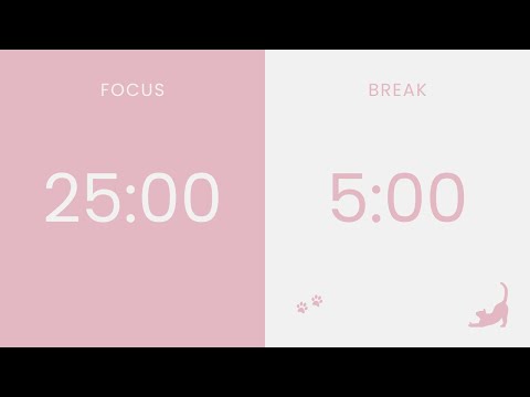 2 hour Pomodoro Timer 25/5 🌸 No Music, Light Pink & White Calm Study with a Little Cat 🐈‍⬛