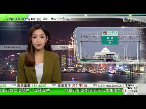 無綫TVB 1000一小時新聞｜粵車南下有FT字母車牌最快下周二進入本港市區｜華北地區受大霧影響陸空交通受阻　北京大興機場一度暫停航班升降｜英倫銀行減息0.25厘　息率降至近三年低位｜20251218