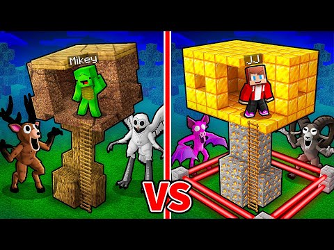 JJ and Mikey: POOR vs RICH SECURITY BASE BATTLE in Minecraft - Maizen (99 Nights In The Forest)