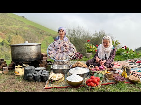 Cooking Quails in Stone Pots Over Fire & Baking Fresh Bread in the Village