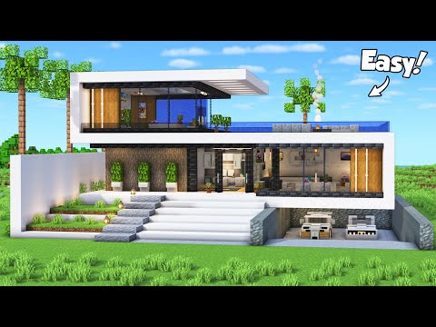 Minecraft: How to Build a Modern House Tutorial (Easy to Follow) #86 - Interior in Description!