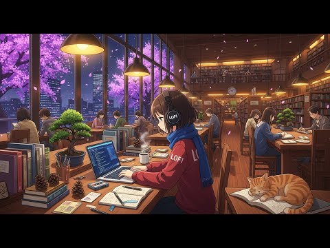 Autumn-Sakura Cozy Library Vibes 🍂🍁 Lo-fi Hip Hop Radio 📚 Beats to Study/Relax /Chill to