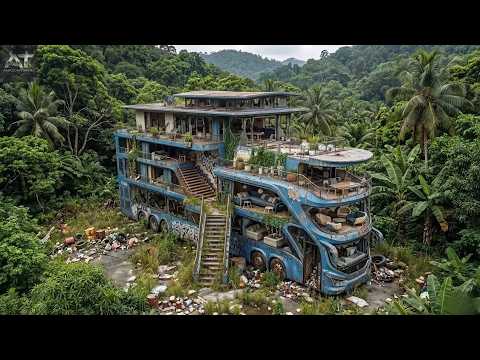 Turning a 100 Year Old Abandoned Bus into a Luxury Jungle Mansion Transformation | ASMR Restoration