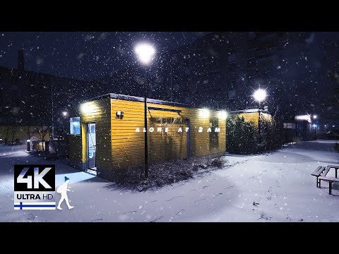 Alone at 2 AM • Night Walk in Snowfall • Lahti, Finland - Slow TV 4K