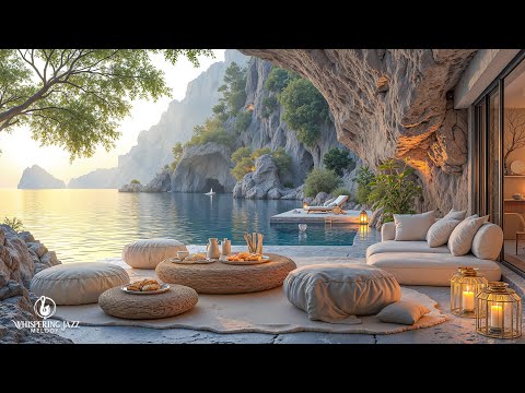 Elegant Jazz In Lakeside Ambience | Gentle Jazz Melodies Cliffside With Calm Lake For Working