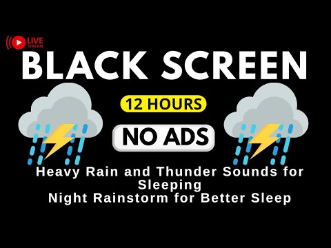 🔴 Heavy Rain and Thunder Sounds for Sleeping- Black Screen| Thunderstorm, White Noise, Stress Relief