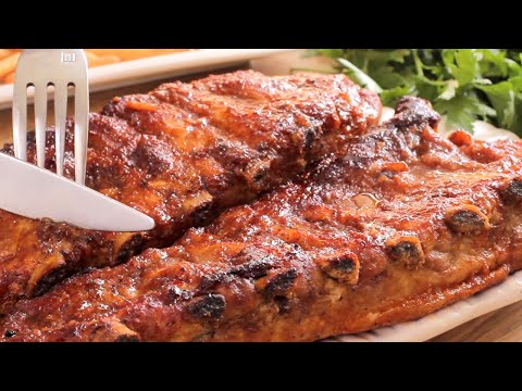 I always make these ribs for parties! Juicy, tender pork ribs in a secret marinade.