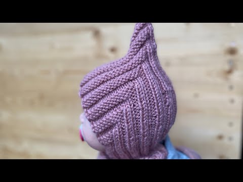 Детская Шапка шлем эльф вязаная спицами