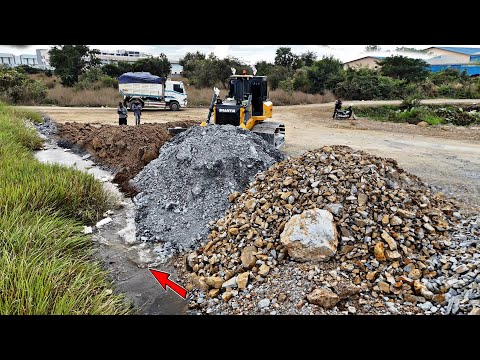 Good Activities Lake To Land Transforming Operation Bulldozer Pushes Stone Dumper Unloading