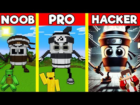 CAPPUCCINO ASSASSINO Statue House Build Battle In Minecraft - NOOB VS PRO CHALLENGE - Maizen Parody