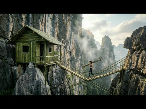 I built a bamboo house on a 1000m high cliff for shelter, complete with a kitchen. Survival, cooking