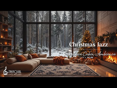 Cozy Forest Christmas Jazz | Warm Fireplace in Coffee Shop Ambience with Soft Jazz for Relaxing