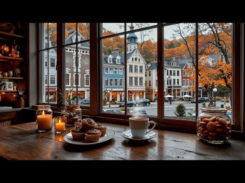 A Warm Coffee Shop Ambience on a Chilly Autumn Morning 🍁☕ Relaxing Jazz Music for Study & Work