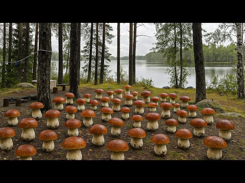 Приехали на рыбалку, и упали в обморок, белые грибы повсюду, только успевай срывать!