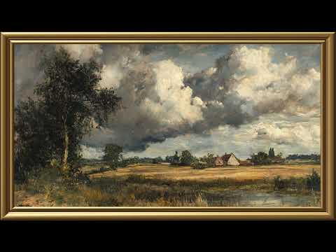 Vintage Clouds on the Field Painting | Gold Frame TV Art | Art Screensaver for TV 2 Hrs