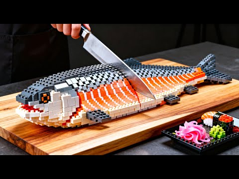 LEGO Stop Motion Cooking ASMR🐟 Real Life Salmon Dishes Made with LEGO