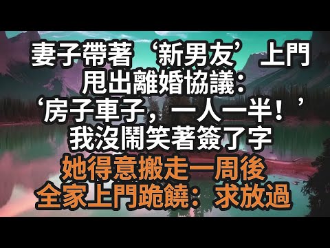妻子帶著‘新男友’上門，甩出離婚協議：‘房子車子，一人一半！’我沒鬧笑著簽了字。她得意搬走，一周後全家上門跪饒：求放過【清風與你】#激情故事#大彬情感#夢雅故事#小說#爽文
